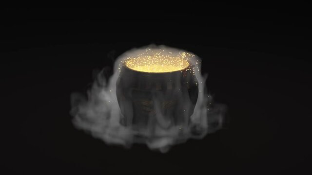 Halloween. Cauldron with particles