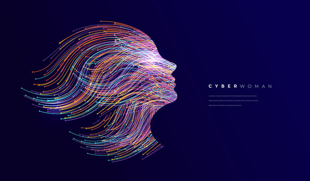 Artificial intelligence face concept background. Vector illustration in concept of technology, communication, science, digital.