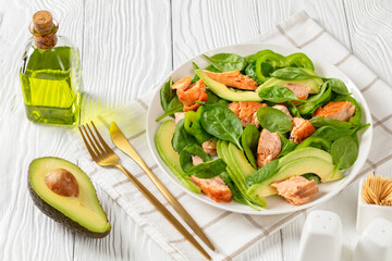 salmon spinach avocado and green pepper salad