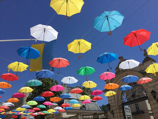 Fototapeta na wymiar Umbrellas street in Lviv, Ukraine
