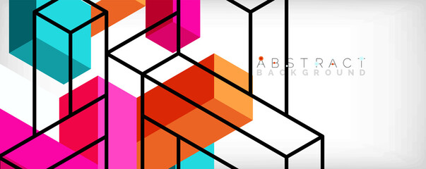 Fototapeta premium Abstract background. 3d cubes, cubic elements and blocks. Techno or business concept for wallpaper, banner, background, landing page