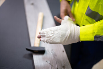 Hand And Finger Bandage After Hammer Accident