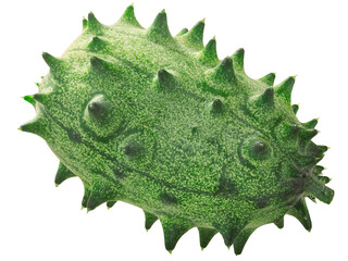 Fresh unripe  Kiwano or Horned Melon (Cucumis metulferus pepo fruit) isolated