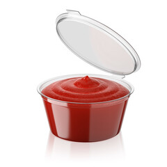 Open ketchup dip container isolated on white. 3D rendering,