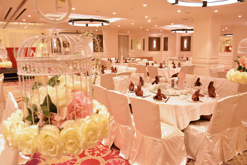luxury wedding rom banquet sit down buffet party catering with flower decoration fusion halal menu...