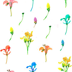 Wildflowers watercolor isolated on white background seamless pattern for all prints.