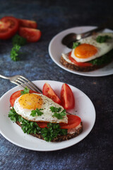 Sandwiches with fried eggs and tomatoes	