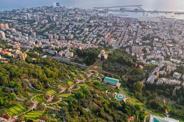 Fototapeta na wymiar The Bahai Temple and Gardens of Haifa, Israel - Aerial view.