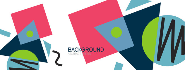 Abstract background. Blocks, lines, triangles, circles composition. Techno or business concept for wallpaper, banner, background, landing page