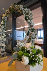 luxury wedding rom dessert buffet party catering with flower decoration fusion halal menu at beautiful hotel restaurant vip ballroom
