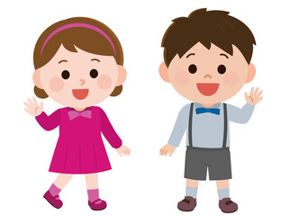 正装・おめかしする子供たち 男の子と女の子 イラスト