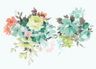 Flowers watercolor illustration.Manual composition.Big Set watercolor elements，Design for textile, wallpapers，Element for design,Greeting card