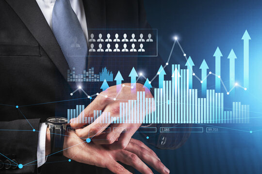 Businessman wearing formal suit is cheking time on his watches - Powered by Adobe