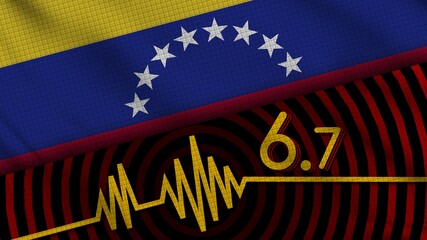 Venezuela Wavy Fabric Flag, 6.7 Earthquake, Breaking News, Disaster Concept, 3D Illustration