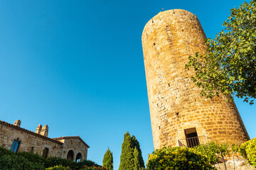 Torre de Pals medieval village, streets of the historic center at sunset, Girona on the Costa Brava...