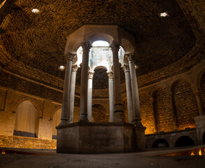 Girona medieval city, Banys Arabs or Arab baths from the inside without people, Catalonia's Costa...
