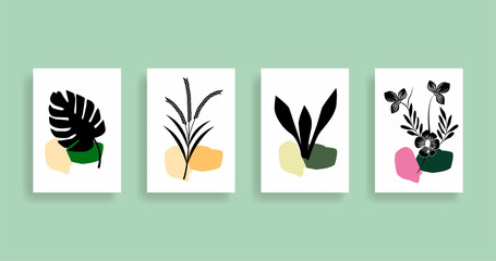 Monstera, wheat, snake and orchid  Plant Art design for wall framed prints, canvas prints, poster, home decor, cover, wallpaper