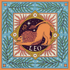 Leo zodiac sign. Horoscope. Illustration for souvenirs and social networks