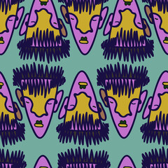 Vector seamless pattern illustration design of abstract lined surreal faces