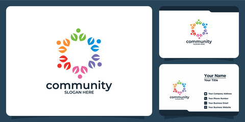 Creative colorful social group logo set and business card