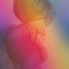 丸いアルコールインクアート抽象背景）虹色のグラデーション　正方形　80年代　90年代　スプラッシュ　泡