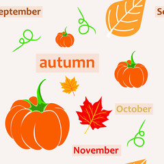 pattern of halloween pumpkins with autumn leaves