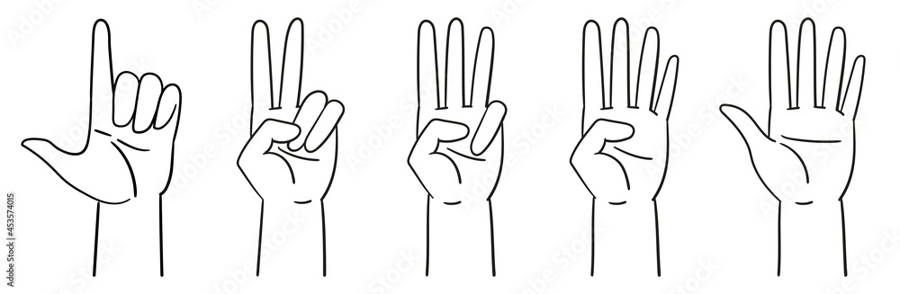 Wall mural designation of numbers with hands, gestures. counting to five - hands. vector illustration isolated 