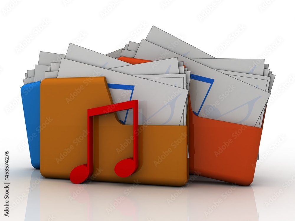 Poster 3d rendering folder with music icon