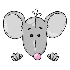 Mouse icon. Vector illustration of a toy mouse. Hand drawn mouse, rat a symbol of the chinese new year.