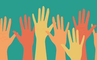 Hands of people with different skin colors, different nationalities and religions. Activists, feminists and other communities are fighting for equality. 