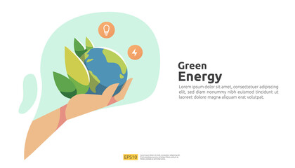 Environmental concept for green clean energy sources with renewable electric sun solar panel and wind turbines. suitable for web landing page template, banner, presentation, social, and print media
