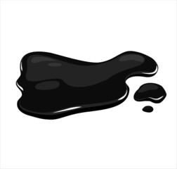  Black oil puddle on a white isolated background. Liquid spill. Vector cartoon illustration