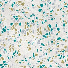 Seamless terrazzo pattern for surface design and print. High quality confetti illustration. Trendy rock and mineral composite mosaic composition in repeat. Textile print in light colors.