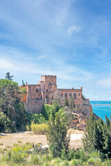 Ferragudo medieval castle, beautiful Algarve town, Portugal. Vertically