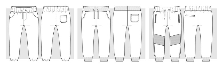 Kids pants from terry fabric. Technical sketch.