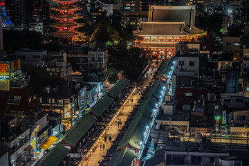浅草寺と仲見世通りの夜景