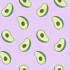 Seamless pattern with avocado fruit. Vegan food, good nutrition, healthy eating. Print for textile, clothes, wrapping paper, invitation, design and decor. Bright, tasty and trendy illustration. 