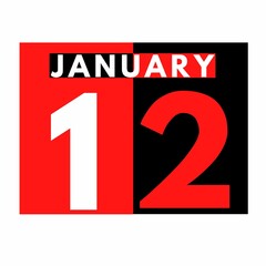 January 12 . Flat daily calendar icon .date ,day, month .calendar for the month of January