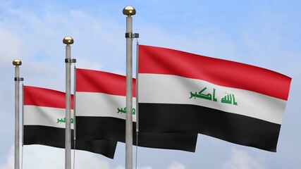 3D, Iraqi flag waving on wind. Iraq banner blowing soft silk.
