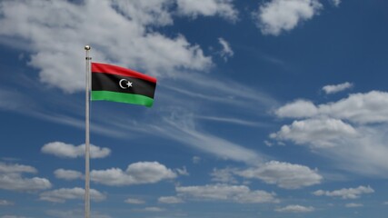 Naklejka premium 3D, Libyan flag waving in the wind. Libya banner blowing soft silk.