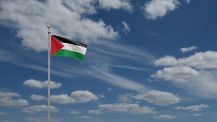 3D, Palestinian flag waving on wind. Palestine banner blowing soft silk.