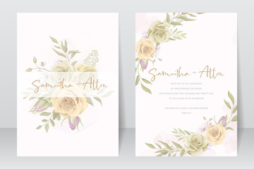 Beautiful wedding invitation card template with rose and leaf decoration