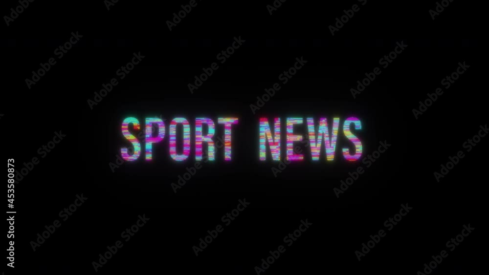 Poster sport news colorful text word flicker light animation loop with glitch text effect. 4k 3d seamless l