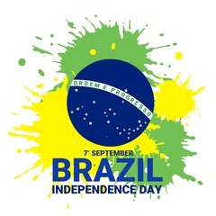 Vector illustration, paint splatter, with Brazil flag logo, as banner, poster or template, brazil independence day.