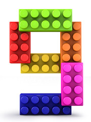 Number 9 made of colorful Bricks bricks. 3d letter. 3d illustration.