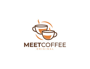 Hot coffee logo with mug illustration