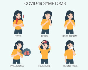 Novel Coronavirus : NCoV infographics elements, human are showing coronavirus symptoms. health and medical. Novel Coronavirus 2019. Pneumonia disease. vector illustration.