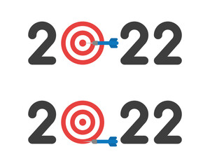 New year 2022 vector concept, bulls eye and dart with 2022, hit and miss the target, success and disappointment
