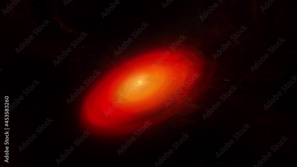 Poster abstract space flight exploration with spiral red cloud formations in deep space. 4k 3d journey anim