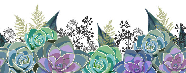 Beautiful illustration Floral pattern in the many kind of flowers. Cactus Succulent botanical seamless repeat pattern cover banner texture fashion prints © HoyaBouquet